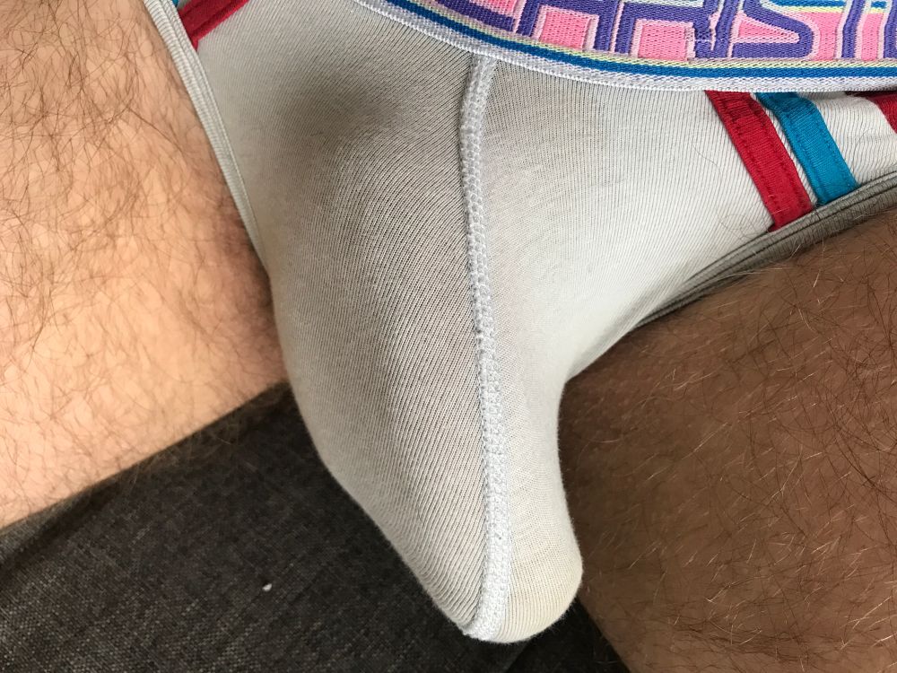 My cock bulging out my jockstrap, from the front