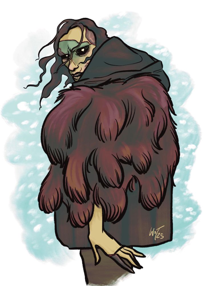 drawing of Jacob Elordi as Frankenstein’s Monster with the BIG FUR