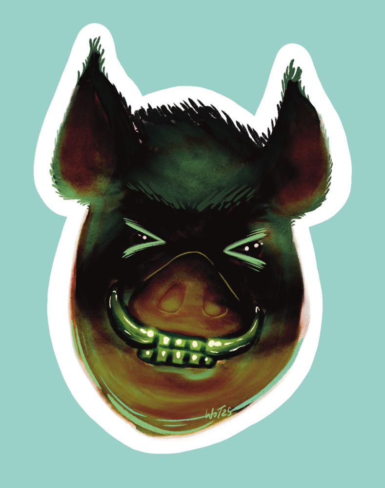 sticker design of a pig monster based on the three emojis