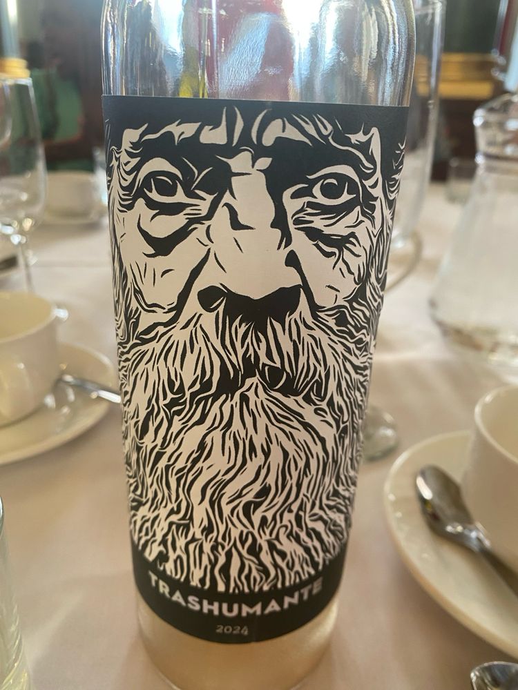 Grumpy man on a wine bottle