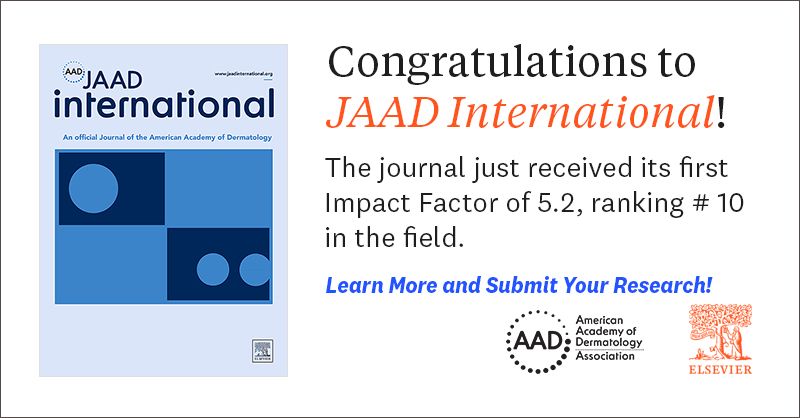 Announcing the journal's first impact factor with a banner, inviting researchers to submit their work and join the community.