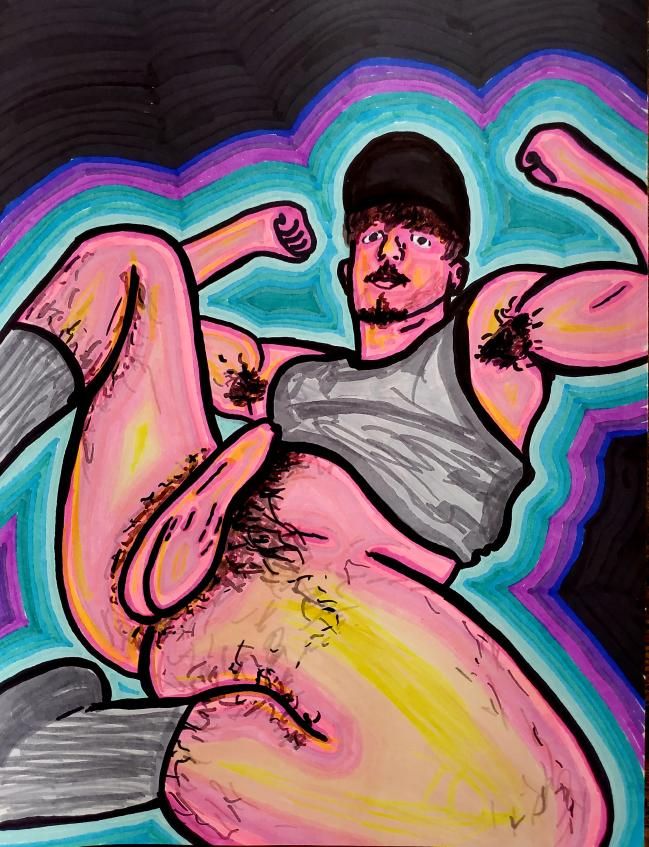 marker drawing of nude man bator