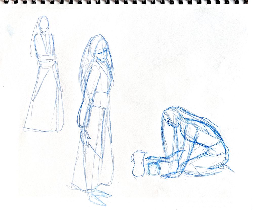 Gesture drawings of Fa Mulan from “Mulan” (1998, dir. Barry Cook & Tony Bancroft)
A few standing sketches, but one of her on the floor about to drink tea.
By Luke Perkins (11/15/25)