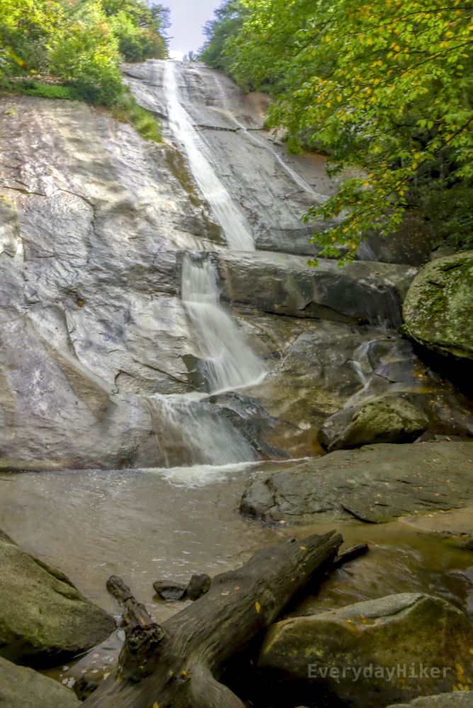 The long, sliding, Stone Mountain Falls drops roughly 200 feet to a shallow pool below.  Shot at 1/8.