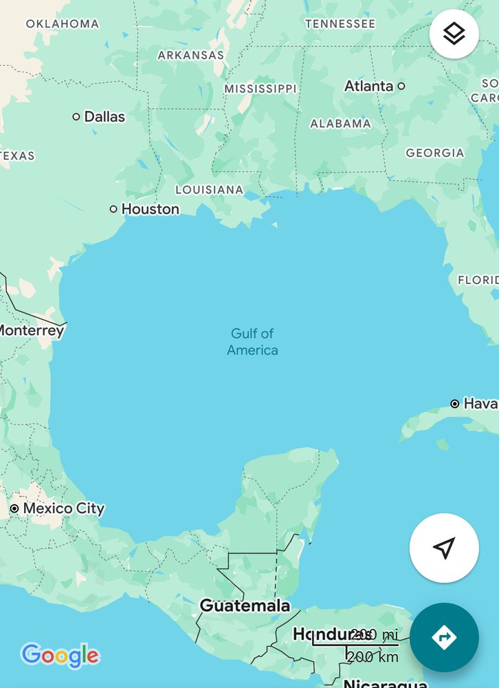 Map provided by Google calling the Gulf of Mexico the Gulf of America