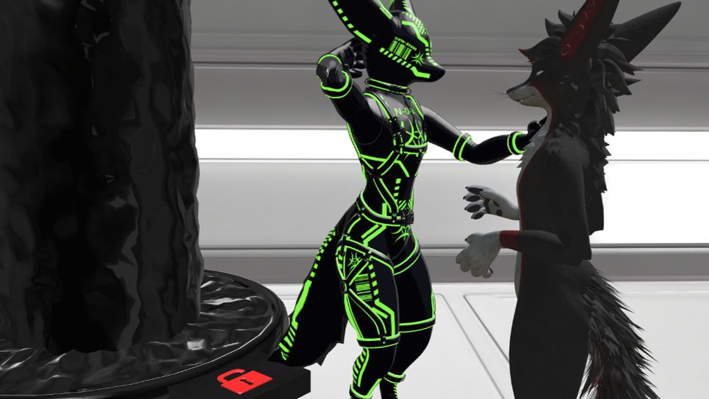 Nova approaches Shima while removing the hood of his latex suit.