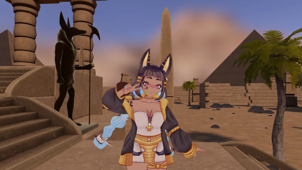 Egyptian Princess Vtuber Nixie Hime with her new model with an ancient Egyptian backdrop