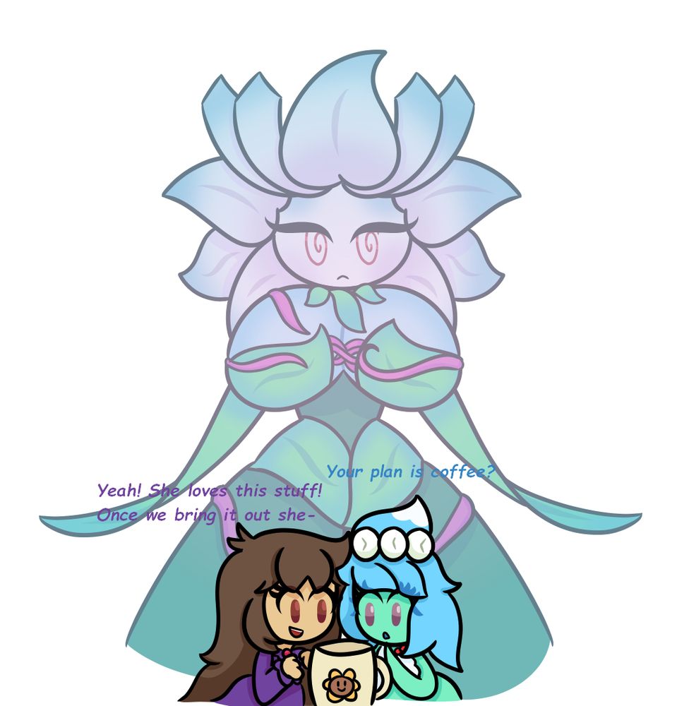 Two dummies bringing coffee to summon the Royal Hypno flower.