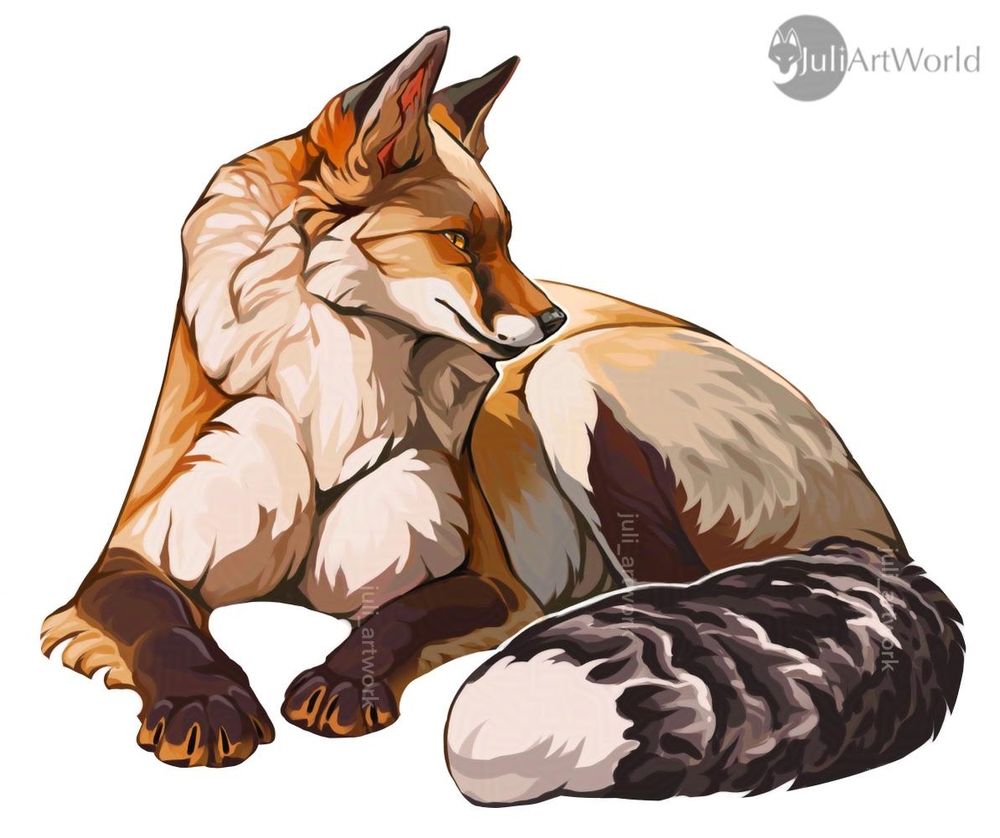 fox with light orange fur colors laying down and looking to the right