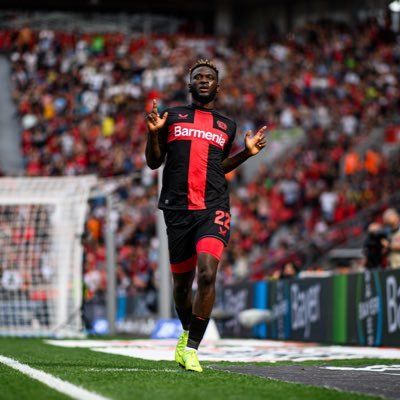 Victor Boniface, seemingly celebrating a goal