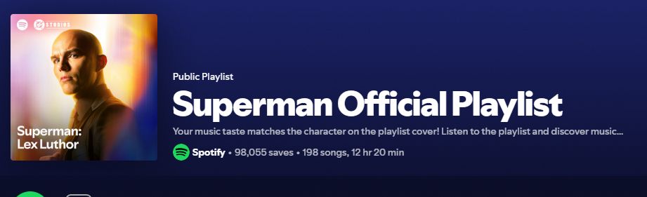 Picture of Lex Luthor on the Superman Official Playlist. Spotify will change the portrait depending on what character fits your music style.