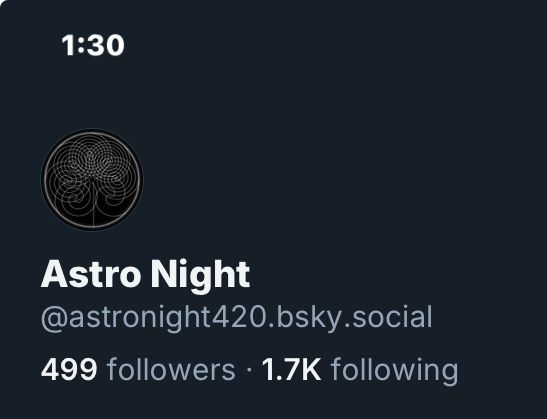 Screenshot of Bluesky profile showing follower count at 499, thanking all that have provided support!