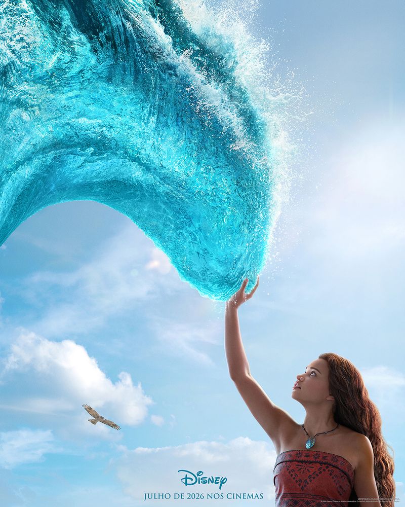 Primeiro pôster nacional do live-action de "Moana". A imagem recria o momento em que a protagonista toca no espírito do oceano.