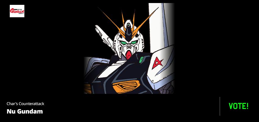 Nu Gundam é uma das opções para se votar no site que elegerá os Gundams favoritos do público.