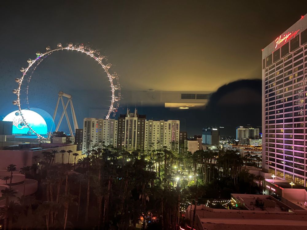 View from Flamingo of the High Roller with the sphere in the background. Las Vegas.