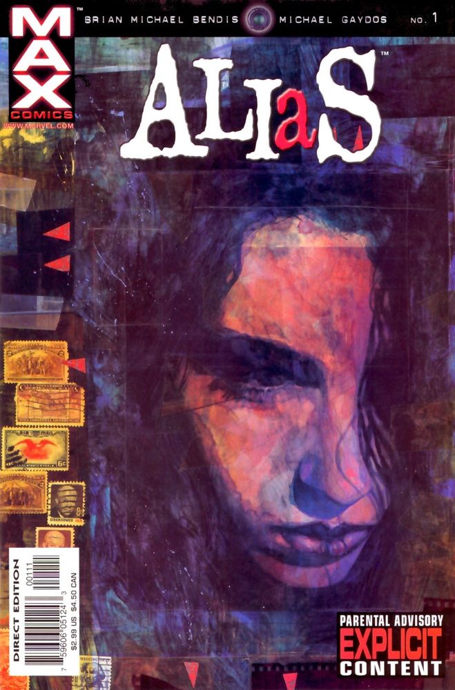 portada del primer número del cómic Alias, de editorial marvel, protagonizado por Jessica Jones