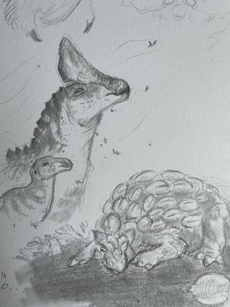 Olorotitan and Anodontosaurus. Was thinking a lot about Prehistoric Planet.