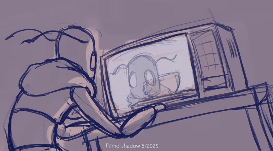 a digital sketch of a bug fables stickbug npc staring with fascination and perhaps a little fear at the microwave that's heating up a bowl of soup