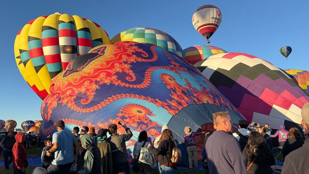Fractal balloon inflating and getting ready to launch at Balloon Fiesta