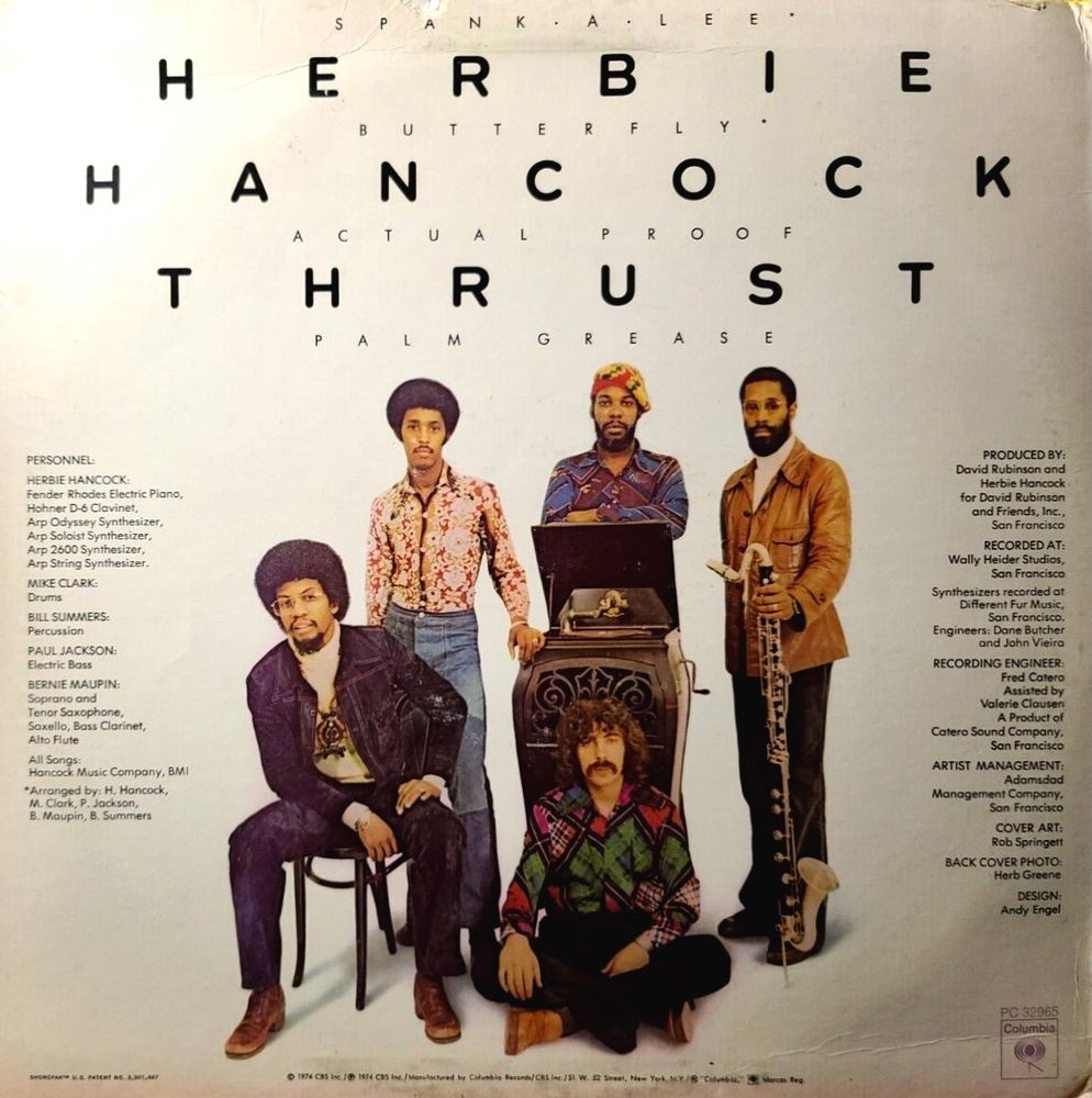 Back cover of Herbie Hancock's 1974 album Thrust.