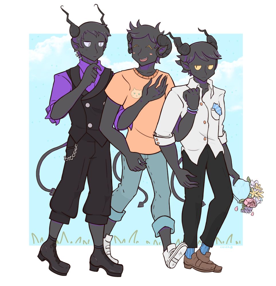 Art by fairyring8 of three demon brothers, Az, B, amd D