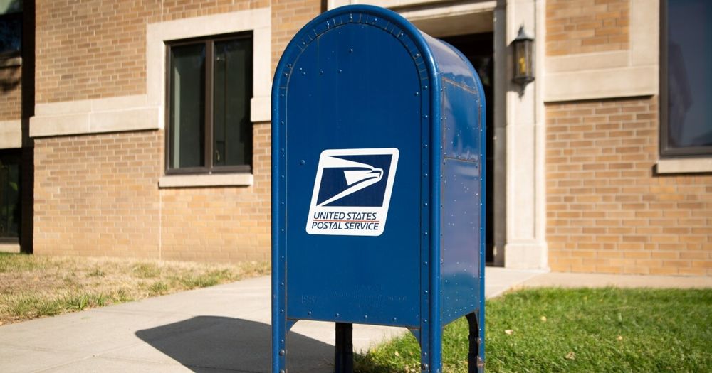 Blue streetside mailbox