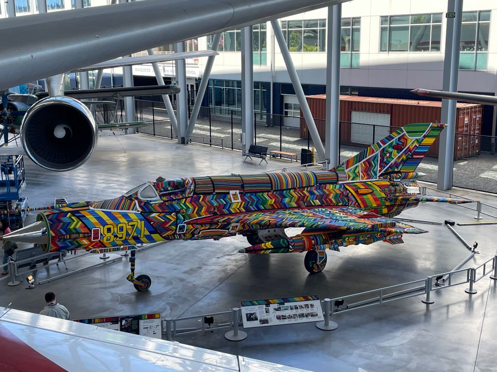 A MiG-21 fighter plane wrapped in African beads, the centerpiece of Ralph Ziman’s The MiG-21 Project.
