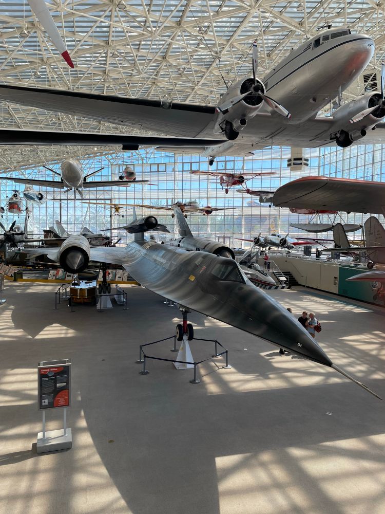 The SR-71 Blackbird and other airplanes at the Museum of Flight.