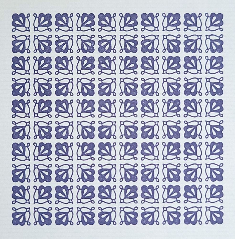 A purpke 10x10 grid of a floral design, tiled in a repeating pattern