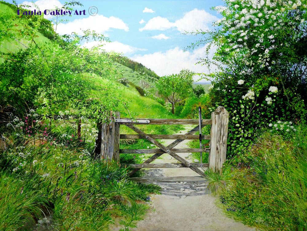 Acrylic painting of Westmeston bostal near Ditchling beacon , Sussex 