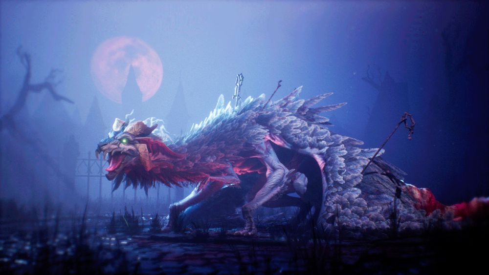 A picture showing a dragon rat creature in a really grim setting. Some people have called it a Fucked Up Trico (The monster from the Last Guardian) It's a game ready character rendered in Unreal Engine.