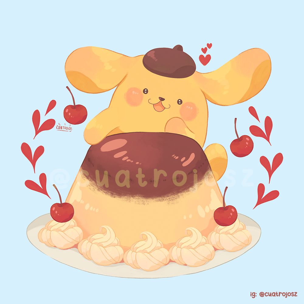 Pompompurin behind of a pudding.