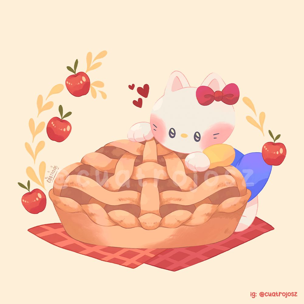 Hello Kitty holding an apple pie.