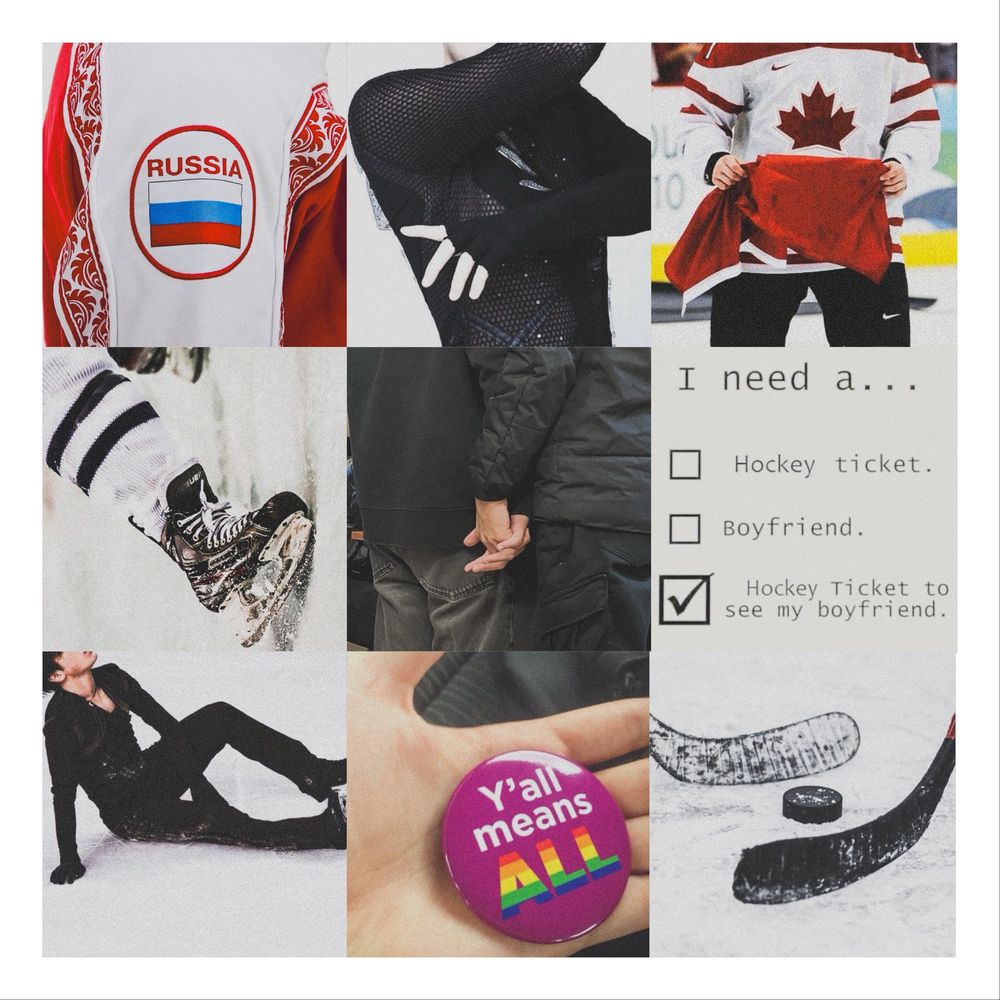 A photo collage featuring pictures themed around a hockey player and a figure skater. 