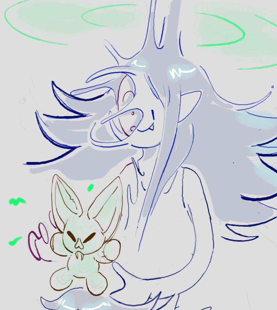 Human getting coated in marceline the vampire queen (Adventure Time) goo suit while holding onto a bat plush.