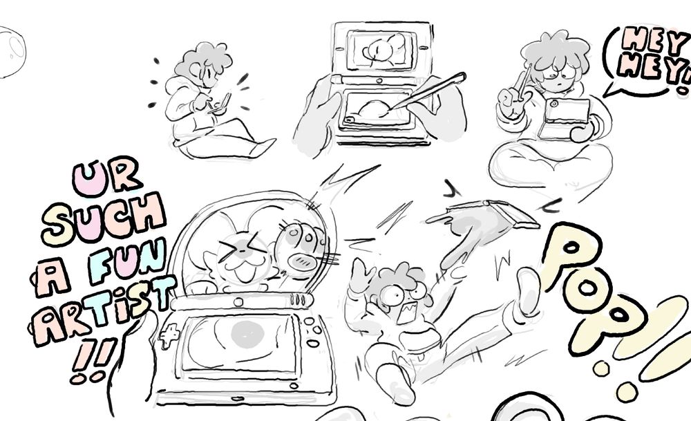 young man is seen drawing on his Nintendo DSi using the flipnote application. 

Suddenly, a mouse-like creature starts tapping at the consoles screen from within. 

mouse: "HEY HEY! UR SUCH A FUN ARTIST!!" 

They eject themselves from their cyber realm and creep out into the real world as a mass of goop. This scares the human.