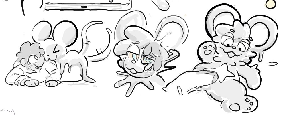 The mouse begins to wrap itself around the human, forming over their body and shrinking down their mass into its own.