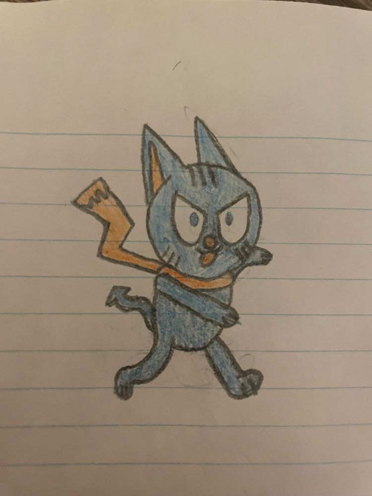 It’s Splotch, the blue cat from AJ’s profile pic!
