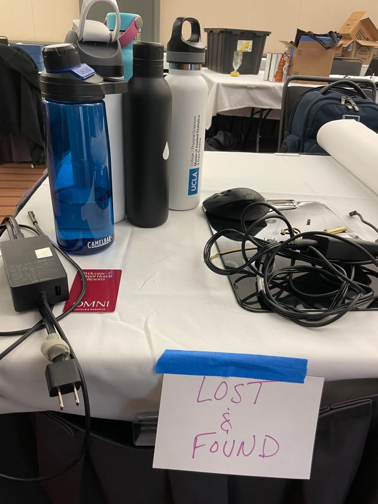 Lost and Found pile on a table at PyCon US