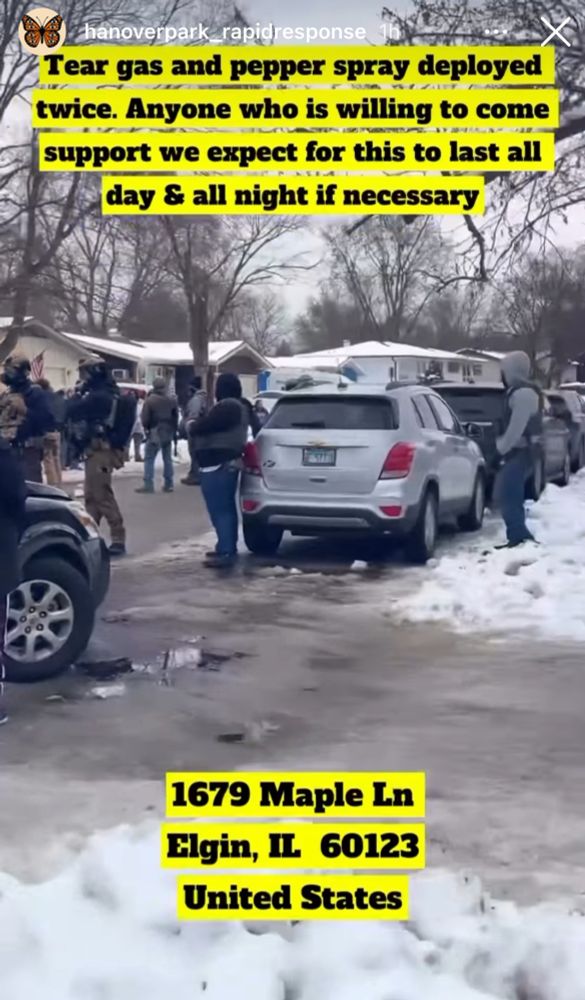 Tear gas and pepper spray deployed twice. Anyone who is willing to come support we expect for this to last all day & all night if necessary
1679 Maple Ln Elgin, IL. 60123United States