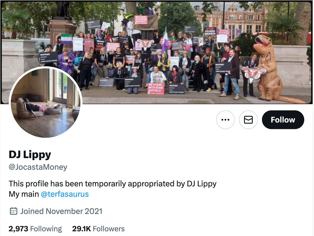Bad Medical Taker DJ Lippy @JocastaMoney's Xitter bio: “This profile has been temporarily appropriated by DJ Lippy My main @terfasaurus”
