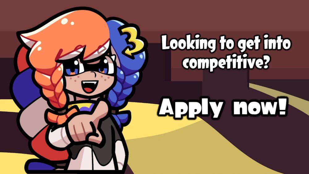 The background shows the spawn area of Humpback Pump Track. To the left, Cas is pointing at the camera. The text to the right reads "Looking to get into competitive" and "Apply now!".
