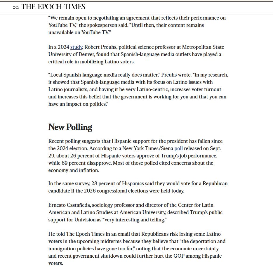 Ernesto Castañeda, American University, described Trump’s public support for Univision as “very interesting and telling.”

He wrote that Republicans risk losing some Latino voters in the upcoming midterms because they believe that “the deportation and immigration policies have gone too far,” noting that the economic uncertainty and recent government shutdown could further hurt the GOP among Hispanic voters.