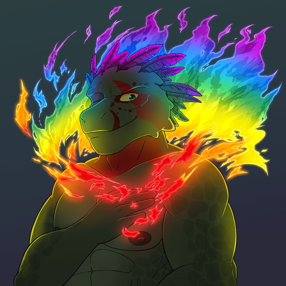 YCH Burning Pride by @thunderingroar.bsky.social 

Always be proud of who you are, not just proud of your work and smiling 🔥
Thank you so much for letting me do this for you :3

#furryart #furry #pride