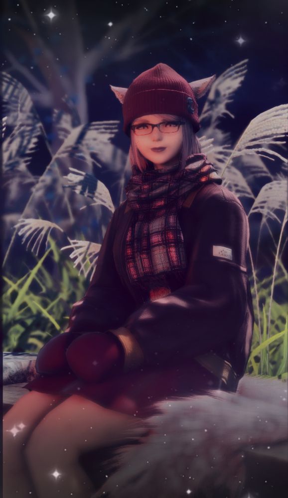 Fox wearing a rolan berry red skirt, with a sweater, jacket, plaid scarf and hat with glasses. 