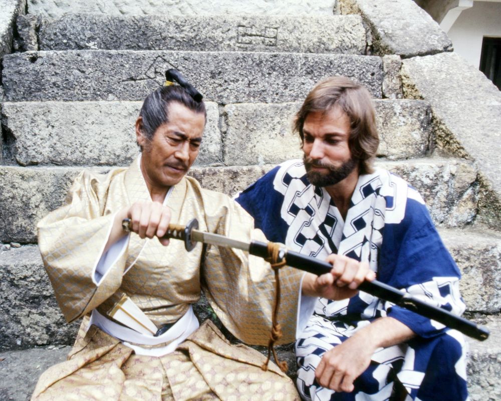 Richard Chamberlain and Toshiro Mifune in a scene from "Shogun"