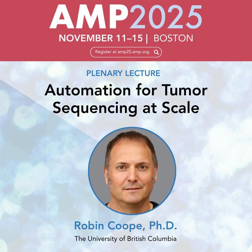 Headshot of Robin Coope from The University of British Columbia alongside the title of his plenary talk, "Automation for Tumor Sequencing at Scale."