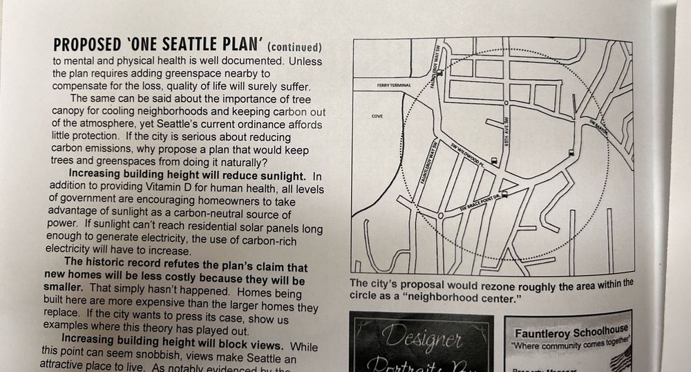 Photo of Fauntleroy newsletter, worrying about the lack of sunlight resulting in vitamin D deficiencies and less sunlight for solar panels