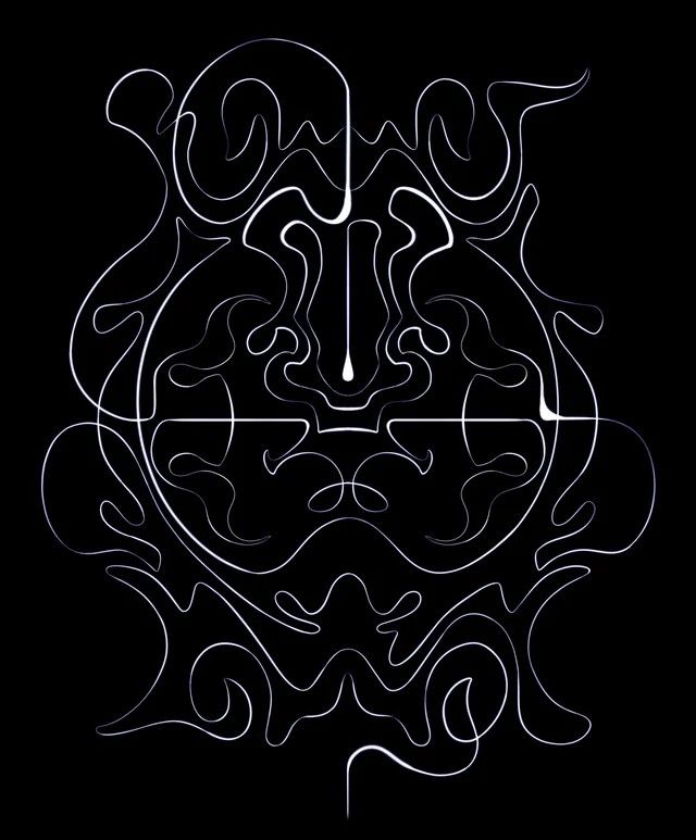 An intricate, abstract pattern, with a clear start at the bottom and a clear end in the center, and many loops and swirls in between.

source: https://www.reddit.com/r/Amber/comments/s1wbta/corwins_pattern/