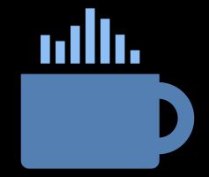 A coffee cup with sound waves stylized as hot smoke.